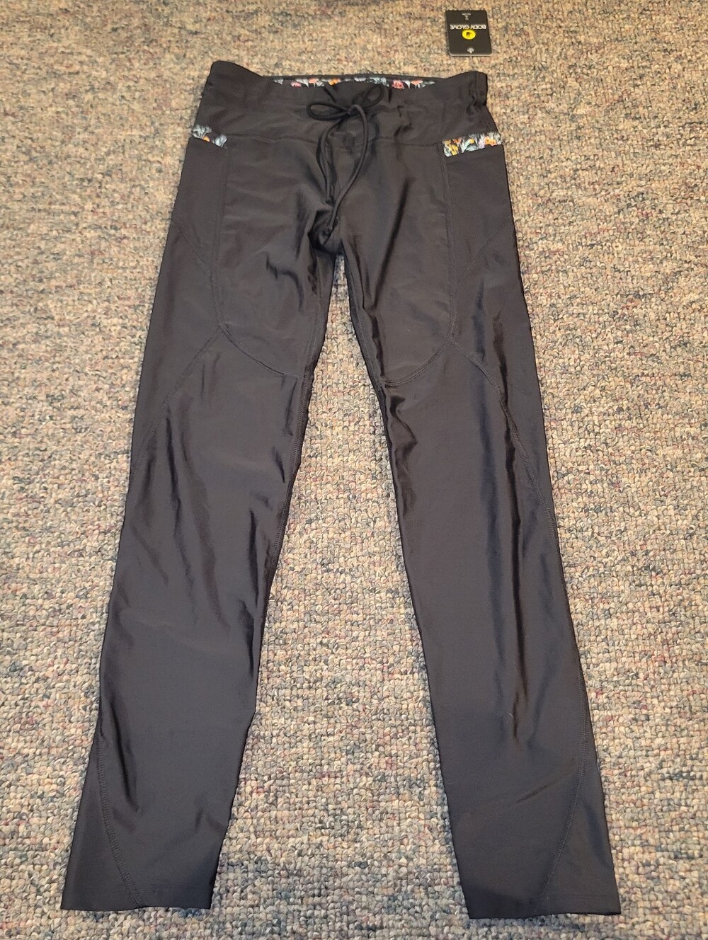 Body Glove Black  Leggings with Floral Trim